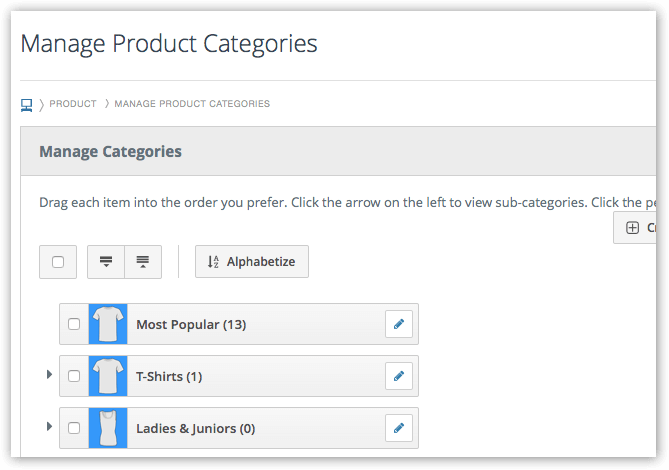 Manage Product Categories